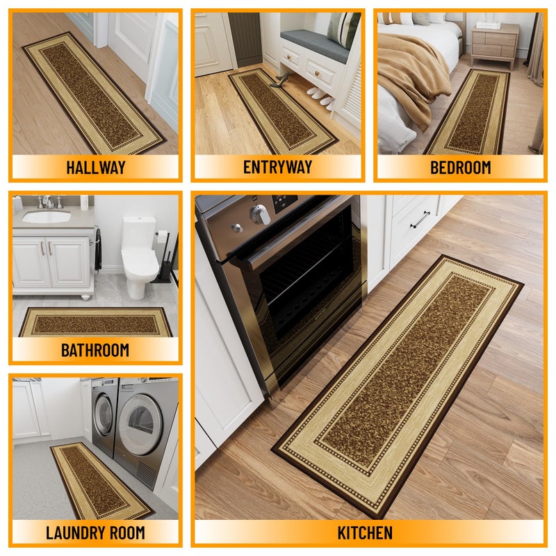 Ottomanson Hallway Runner Rug 20" x 59" Non Slip Border Area Rugs Easy to Clean Laundry Rug Runner Durable & Pet Friendly Floor Carpet Runners for Hallways Entryway Living Room Kitchen, Brown - Image 3